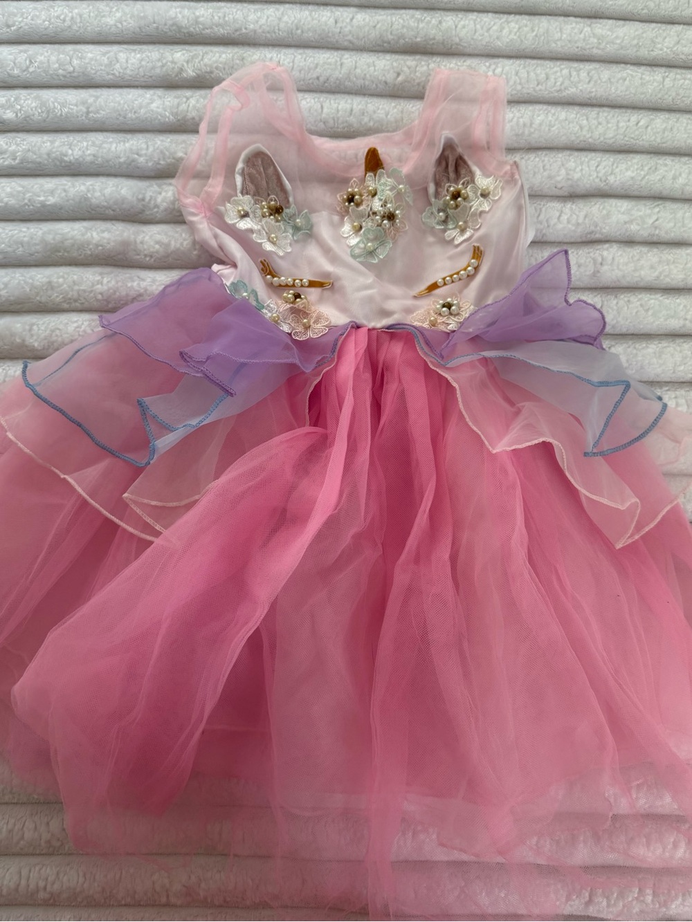 Toddler girl Pink Tulle Unicorn Applique Party Dress